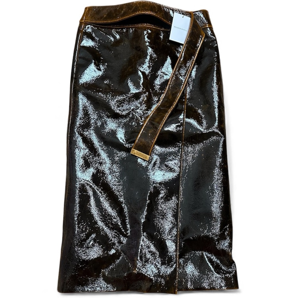 Brandon Maxwell Evelyn Mahogany Brown Maxi Wrap Skirt with Slit - Picture 7 of 12